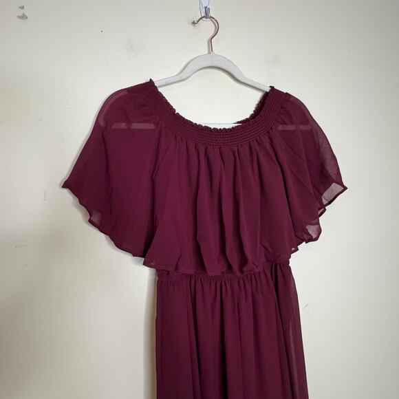 Show Me Your Mumu Hacienda Maxi Dress Medium NWT Merlot Chiffon Off Shoulder - Picture 5 of 7